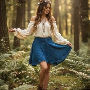 Unbranded Blue Lace Up Embroidered Mini Skirt Medium